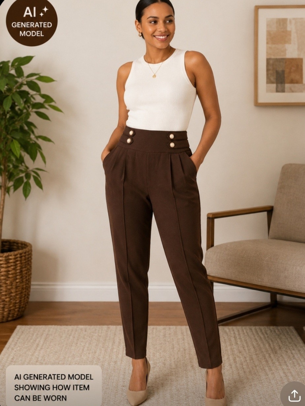 Harper by Block Brown High Waist Tapered Pants Size Small